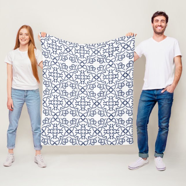 Blaue geometrische marokkanische Fliesen Fleecedecke (Beispiel)