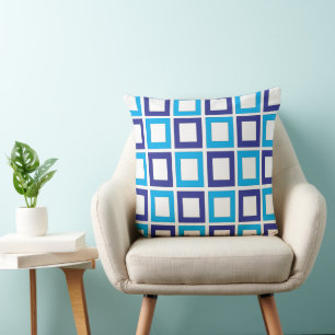 Blaue geometrische Quadrate Kissen
