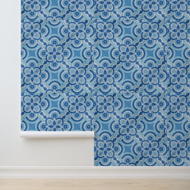 Blaue geometrische Tapete 2' x 4' (Anwendung)