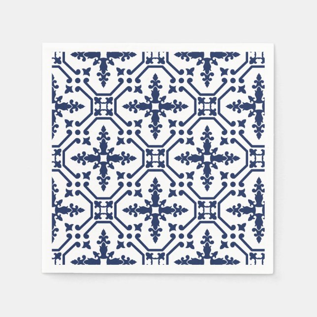 Blaue geometrische Zierziegel Serviette (Vorderseite)
