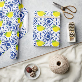 Blaue geometrische Zitronenfliese Geschenkpapier