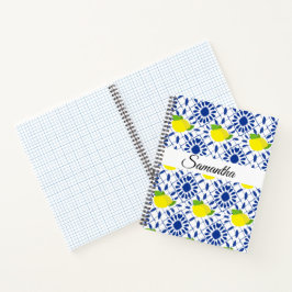 Blaue geometrische Zitronenfliese Notizbuch