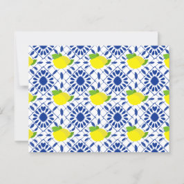 Blaue geometrische Zitronenfliese Postkarte
