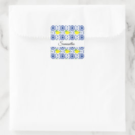 Blaue geometrische Zitronenfliese Quadratischer Aufkleber