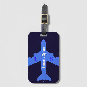 Blaue Gepäckmarke personalisiert mit Namen und Ini Gepäckanhänger