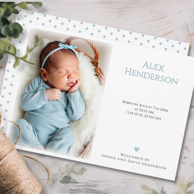 Blaue gepunktete Geburtskarte des Fotos Ankündigung (Blue dotted Photo Birth Announcement Card)