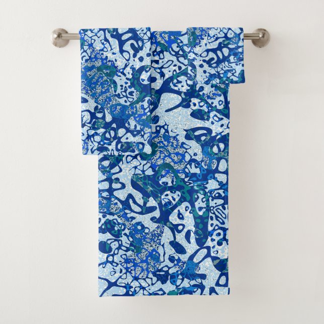 Blaue Gepunktete grafische Abstraktion Badhandtuch Set (Insitu)