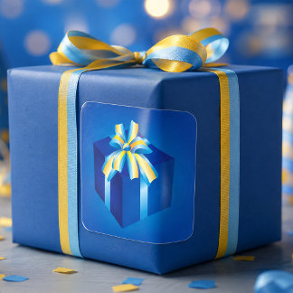 Blaue Geschenkboxen mit Gelb und Aqua Ribbon Quadratischer Aufkleber