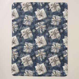 Blaue Geschenke Schleifen Silber Schneeflocken Wei Sherpadecke