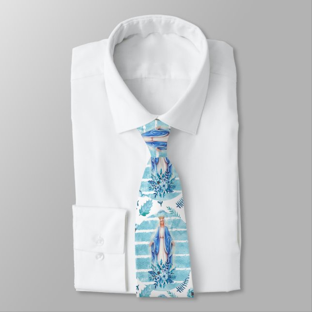 Blaue gesegnete BlumenJungfrau Mary unsere Dame Krawatte (Gebunden)