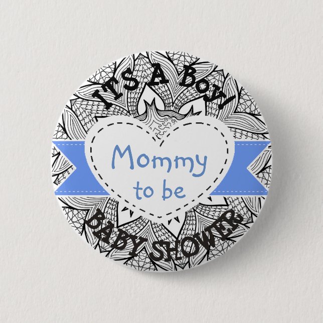 Blaue gestreifte Baby-Duschen-Knopf-Mama, zum Button (Vorderseite)