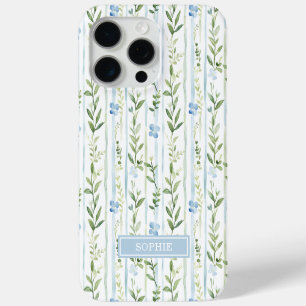 Blaue gestreifte Blumen personalisiert Case-Mate iPhone Hülle