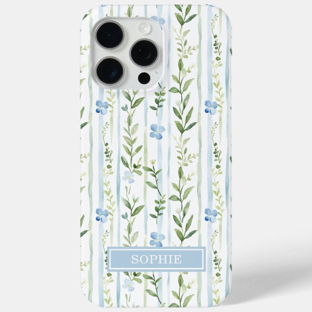 Blaue gestreifte Blumen personalisiert Case-Mate iPhone Hülle (Rückseite)