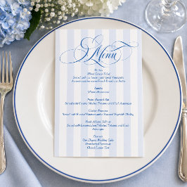 Blaue gestreifte elegante Skript-Hochzeitsmenü Einladung