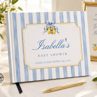 Blaue gestreifte elegante Zitronen-Baby-Party Gästebuch