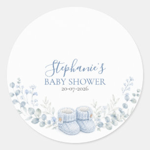 Blaue Gestrickte Babyschühchen Baby Shower Rund Au Runder Aufkleber