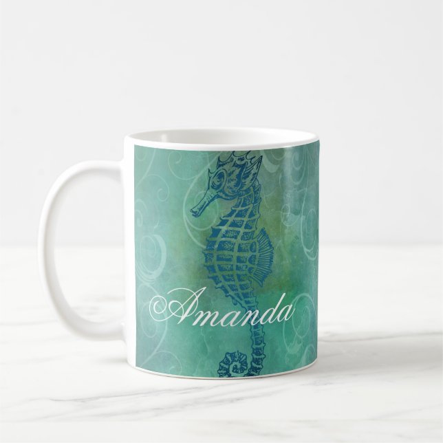 Blaue Gewässer, Seepferd und Blüh Kaffeetasse (Links)