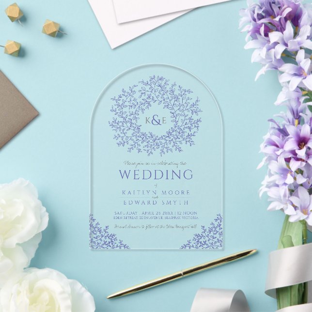 Blaue gezeichnet Mono-Art-Hochzeit Acryleinladungen (Insitu (Hochzeit))