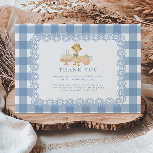 Blaue Gingham-Alberne-Gans-Geburtstag Dankeskarte (Von Creator hochgeladen)