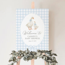 Blaue Gingham-Alberner-Gans-Baby-Shower-Willkommen