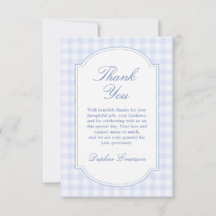 Blaue Gingham-Baby-Party Dankeskarte