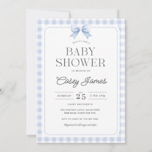 Blaue Gingham-Baby-Party-Einladung Einladung