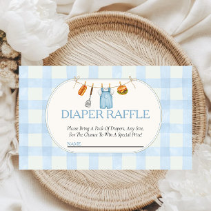 Blaue Gingham Baby-Q-Baby-Shower-Windel-Raffle Begleitkarte