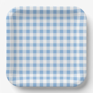 Blaue Gingham-Baby-Q-Grillparty BBQ-Baby-Party  Pappteller