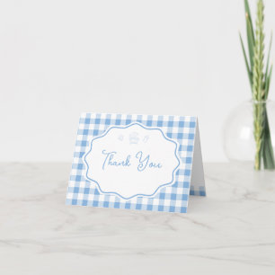 Blaue Gingham Baby-Q Jungen BBQ Barbecue Babyparty Dankeskarte