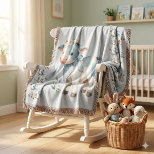 Blaue Gingham-Babykuh Pastell-Farm-Ästhetik Decke