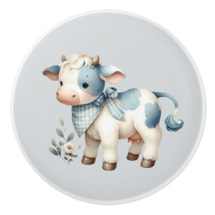 Blaue Gingham-Babykuh Pastell-Farm-Ästhetik Keramikknauf