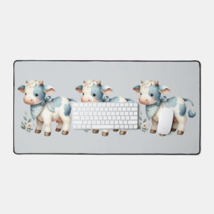 Blaue Gingham-Babykuh Pastell-Farm-Ästhetik Schreibtischunterlage