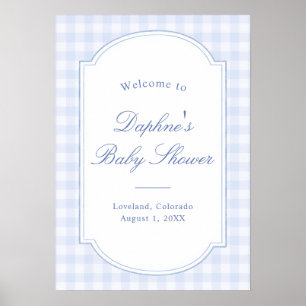 Blaue Gingham-Babyparty Poster
