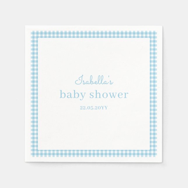 Blaue Gingham-Babyparty Serviette (Vorderseite)
