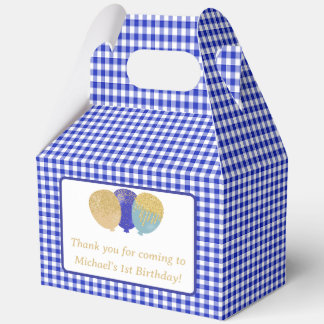 Blaue Gingham-Ballons Benutzerdefinierte Foto-Gebu Geschenkschachtel