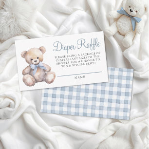 Blaue Gingham-Bär-Baby-Party-Windel-Raffle Begleitkarte
