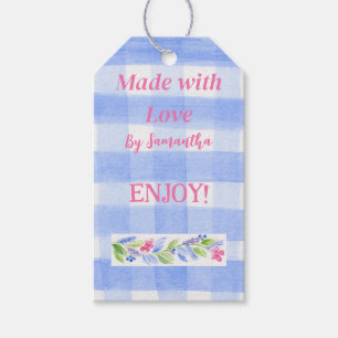 Blaue Gingham-Blumen MIT LIEBE Hergestellt groß Geschenkanhänger