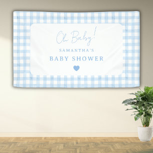 Blaue Gingham Boho Aquarell Jungen Baby Shower Banner