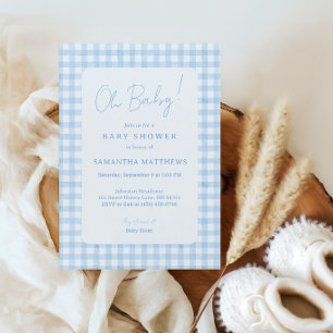 Blaue Gingham Boho Aquarell Jungen Baby Shower Einladung