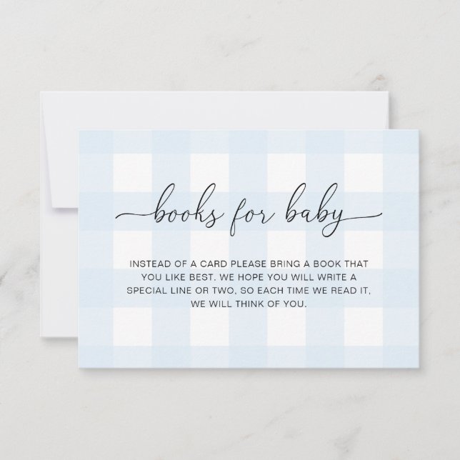Blaue Gingham-Bücher-Anfragekarte Einladung (Vorderseite)
