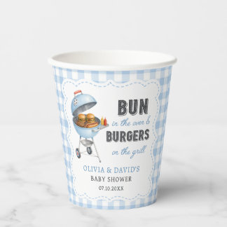 Blaue Gingham-Burger-BBQ-Baby-Shower-Papierbecher Pappbecher