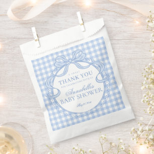 Blaue Gingham Coquette Bogen Babyparty-Dessert Geschenktütchen
