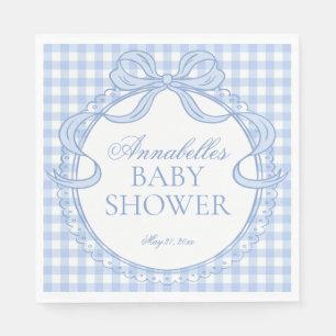 Blaue Gingham Coquette Bogen Babyparty-Dessert Serviette