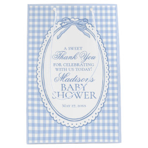 Blaue Gingham Coquette Bogen Babyparty-Geschenke Mittlere Geschenktüte