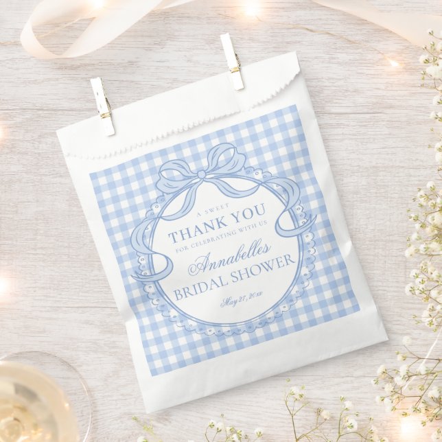 Blaue Gingham Coquette Bogen Brautparty-Dessert Geschenktütchen (Ausgeschnitten)