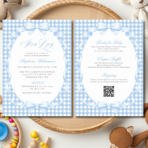 Blaue Gingham Coquette-Schleife All-in-One-Baby-Ei Einladung