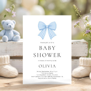 Blaue Gingham Coquette Schleife Baby Shower Einladung