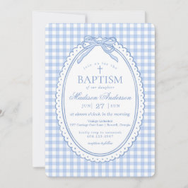 Blaue Gingham Coquette Schleife Taufe Einladung