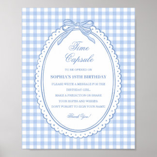 Blaue Gingham Coquette Schleife Zeitkapsel Spiel Poster
