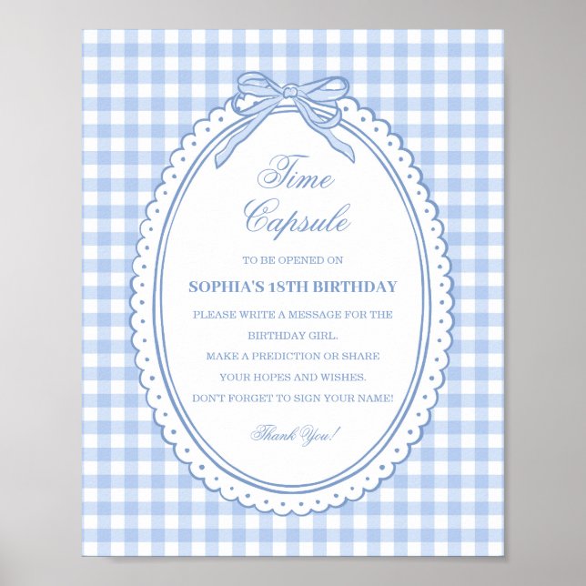 Blaue Gingham Coquette Schleife Zeitkapsel Spiel Poster (Vorne)